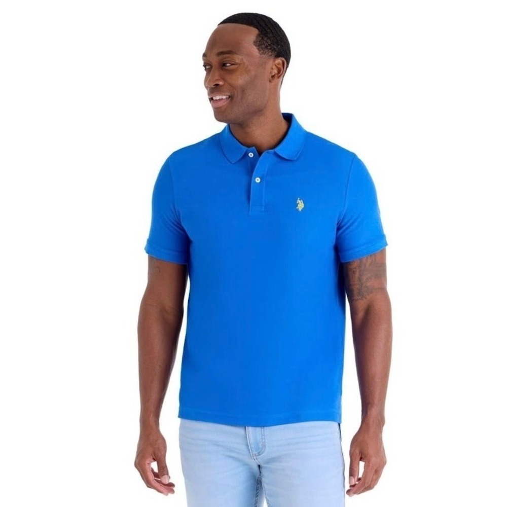 US Polo Assn Mens Performance Pique Polo Shirt Blue 3XL Classic Fit Short Sleeve